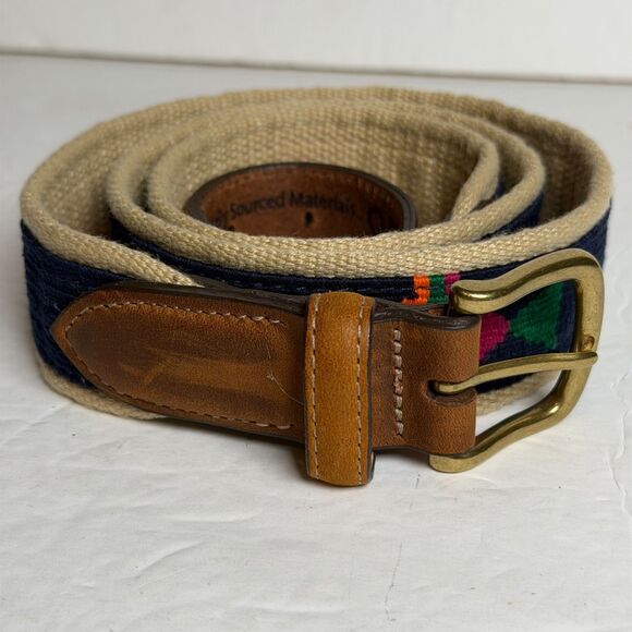 Orvis Other - Orvis Fish Embroidered Canvas Leather Belt Size 40 Solid Brass Buckle USA